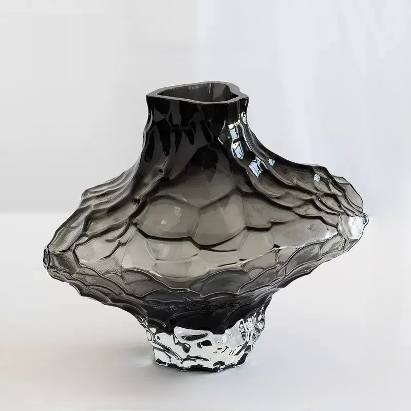 Sculptural Decorative Glass Vase – Organic Design with Smoky Tint and Tapered Opening 0
