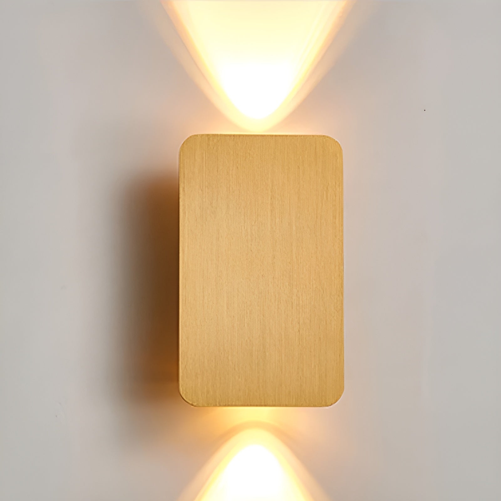 Single brushed gold rectangular wall lamp with dual upward and downward beams