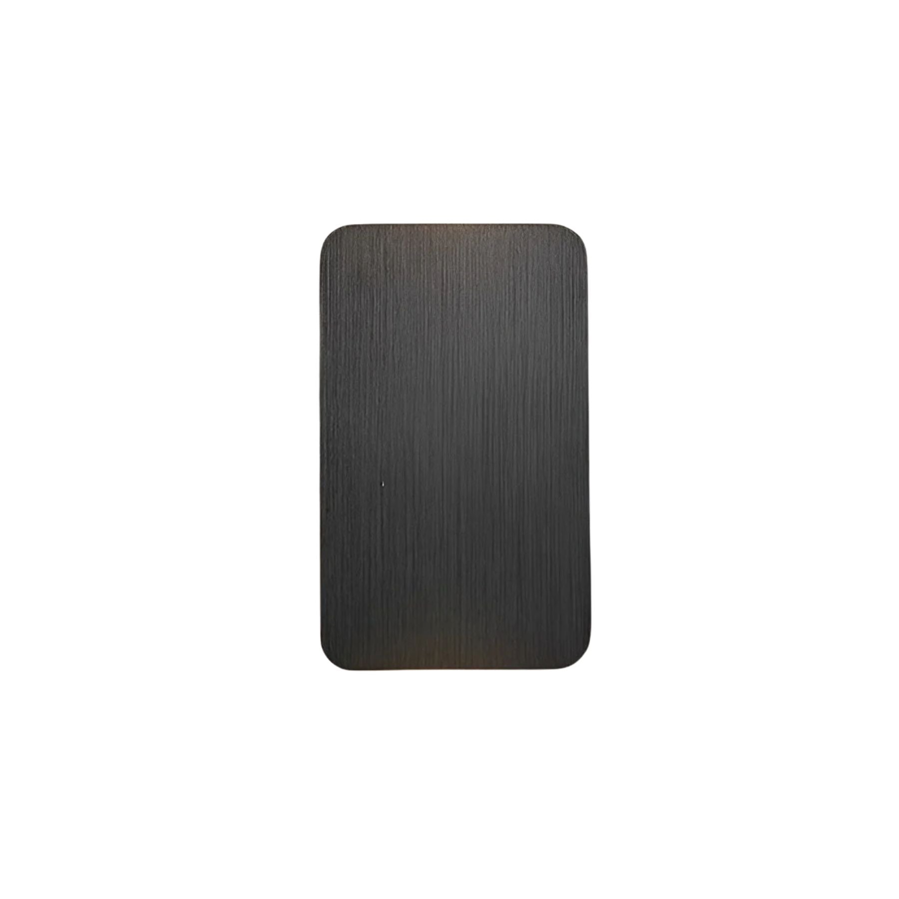 Dark gray rectangular wall sconce with vertical brushed texture on white background