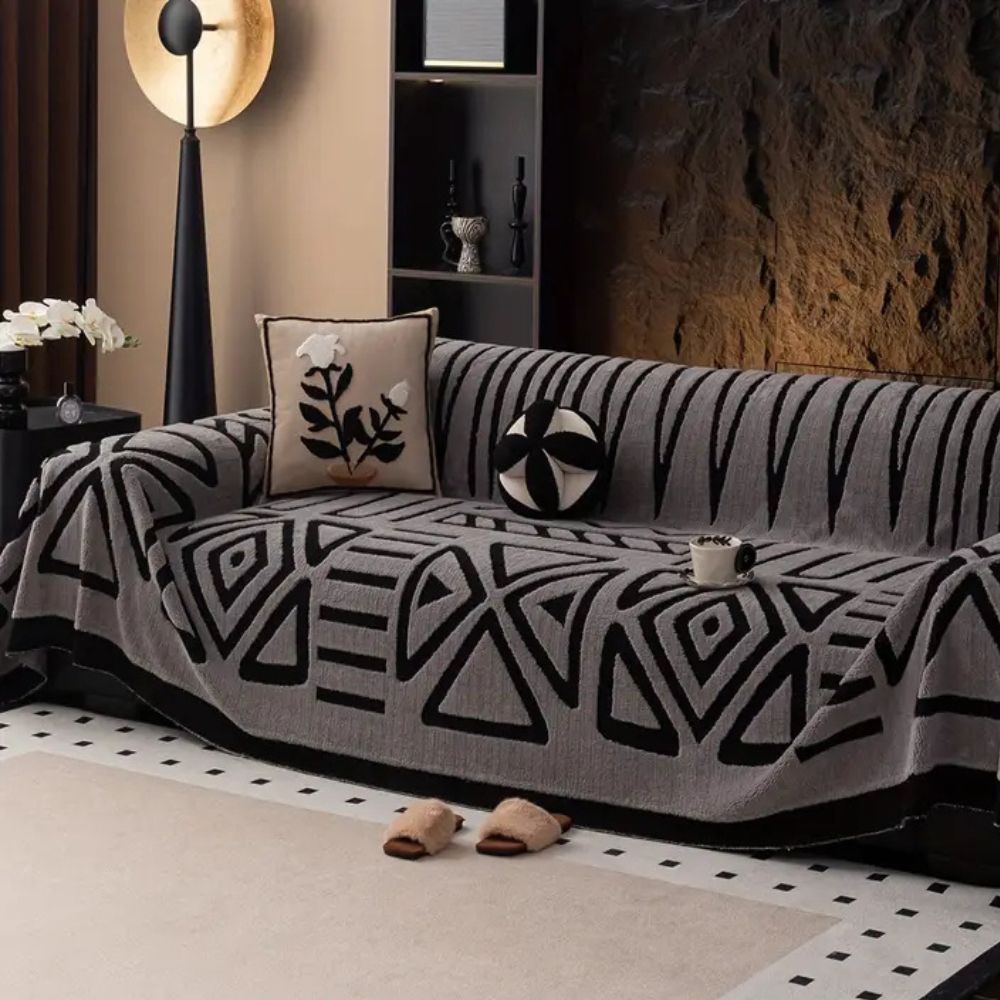 Stylish Modern Sofa Cover – Plush Microfiber with Non-Slip Maze Pattern 2