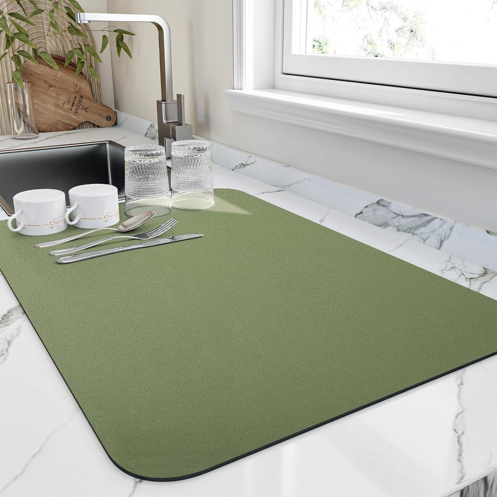Olive green fast drying non-slip rubber kitchen counter pad