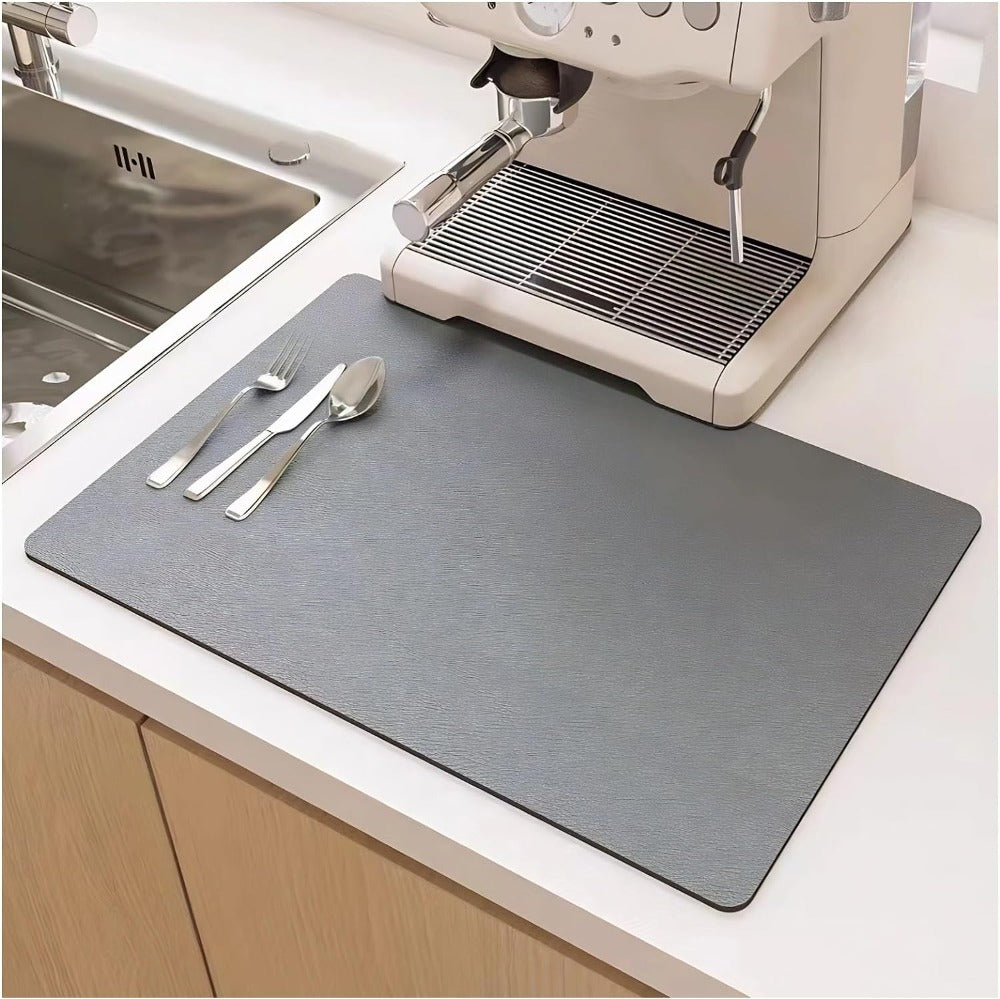 Dark gray diatomite dish drainer mat with fine grain texture detail