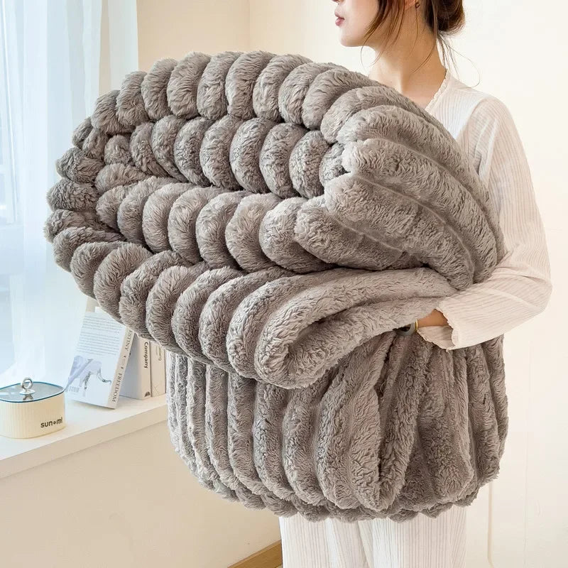 Thickened Wide Striped Flannel Blanket – Soft Plush, Warm, Versatile 11