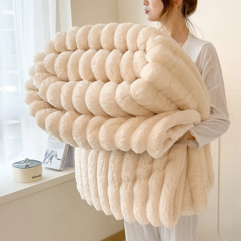 Thickened Wide Striped Flannel Blanket – Soft Plush, Warm, Versatile 12