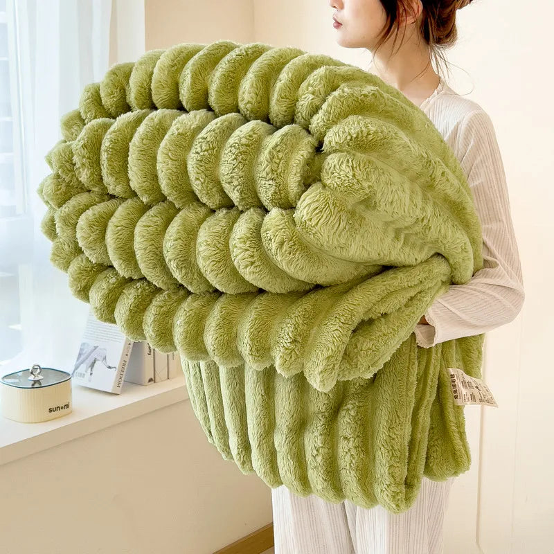 Thickened Wide Striped Flannel Blanket – Soft Plush, Warm, Versatile 7