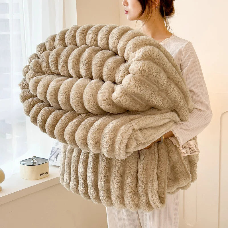 Thickened Wide Striped Flannel Blanket – Soft Plush, Warm, Versatile 8