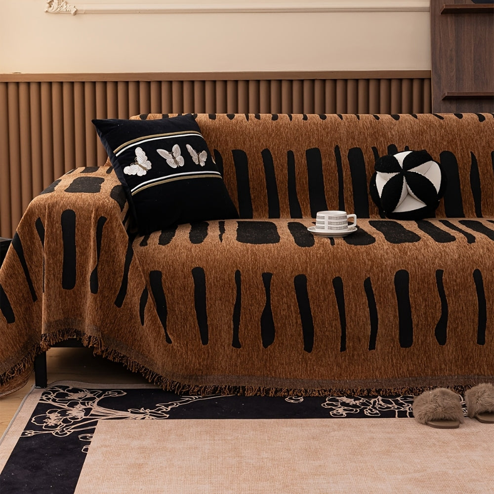 Tribal-Inspired Chenille Sofa Cover – Soft Textured Fabric with Bold Patterns 1
