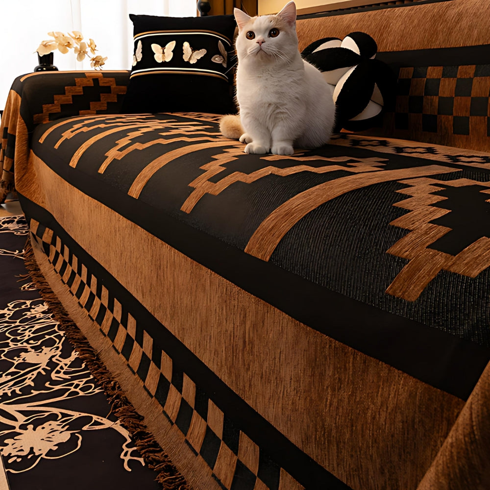 Tribal-Inspired Chenille Sofa Cover – Soft Textured Fabric with Bold Patterns 2