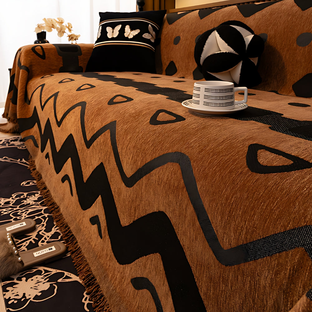 Tribal-Inspired Chenille Sofa Cover – Soft Textured Fabric with Bold Patterns 6