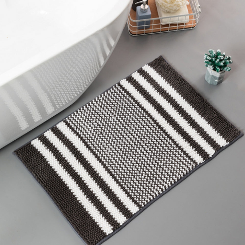 Ultra-Soft Chenille Bath Mat – Striped Design with Non-Slip Backing 0