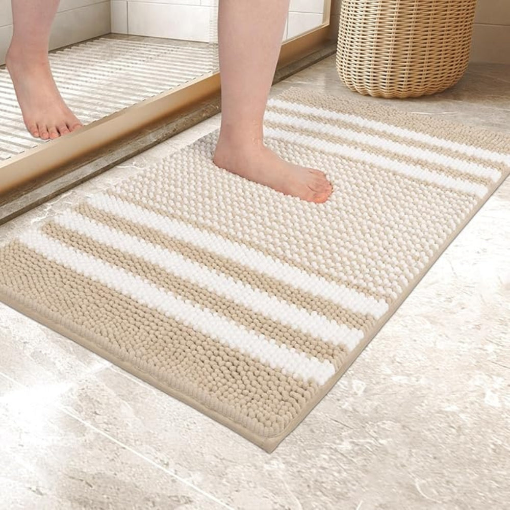 Ultra-Soft Chenille Bath Mat – Striped Design with Non-Slip Backing 2