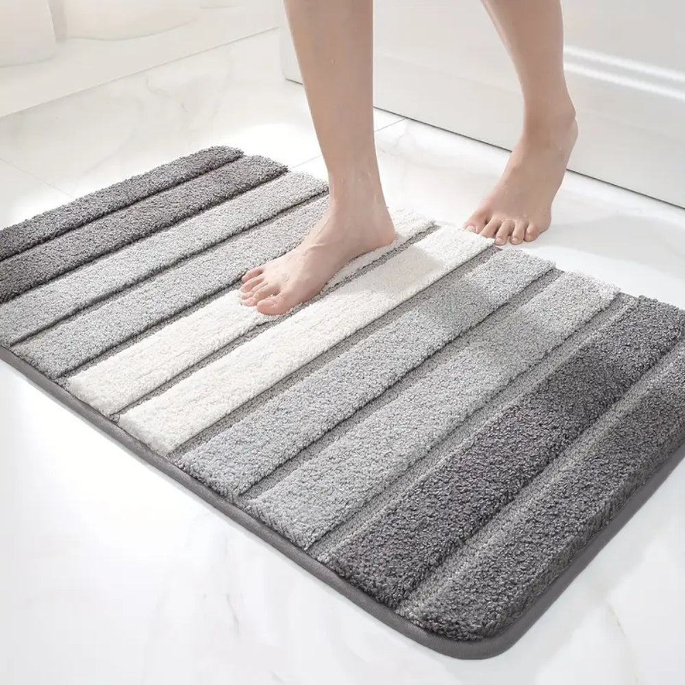 Ultra-Soft Striped Bath Mat – Absorbent Non-Slip Microfiber for Bathroom Safety 1