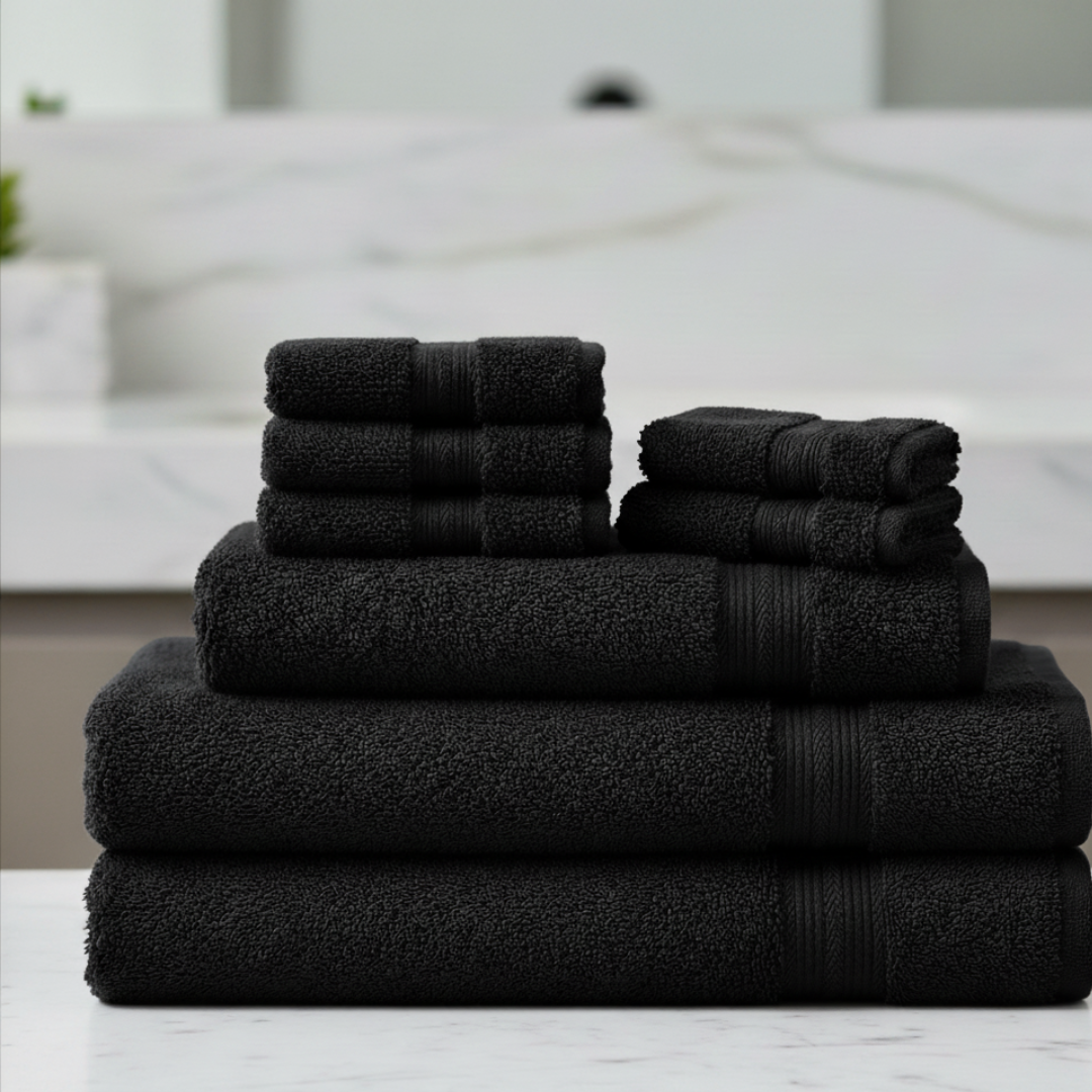 Ultrasoft 8-Piece Egyptian Cotton Towel Set – Charcoal Gray Luxury Bath Bundle