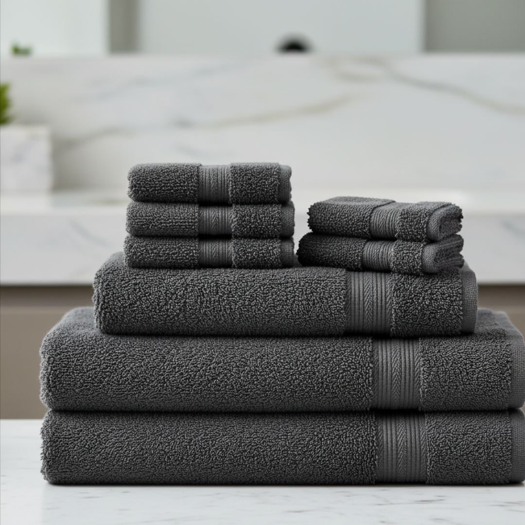 Ultrasoft 8-Piece Egyptian Cotton Towel Set – Charcoal Gray Luxury Bath Bundle