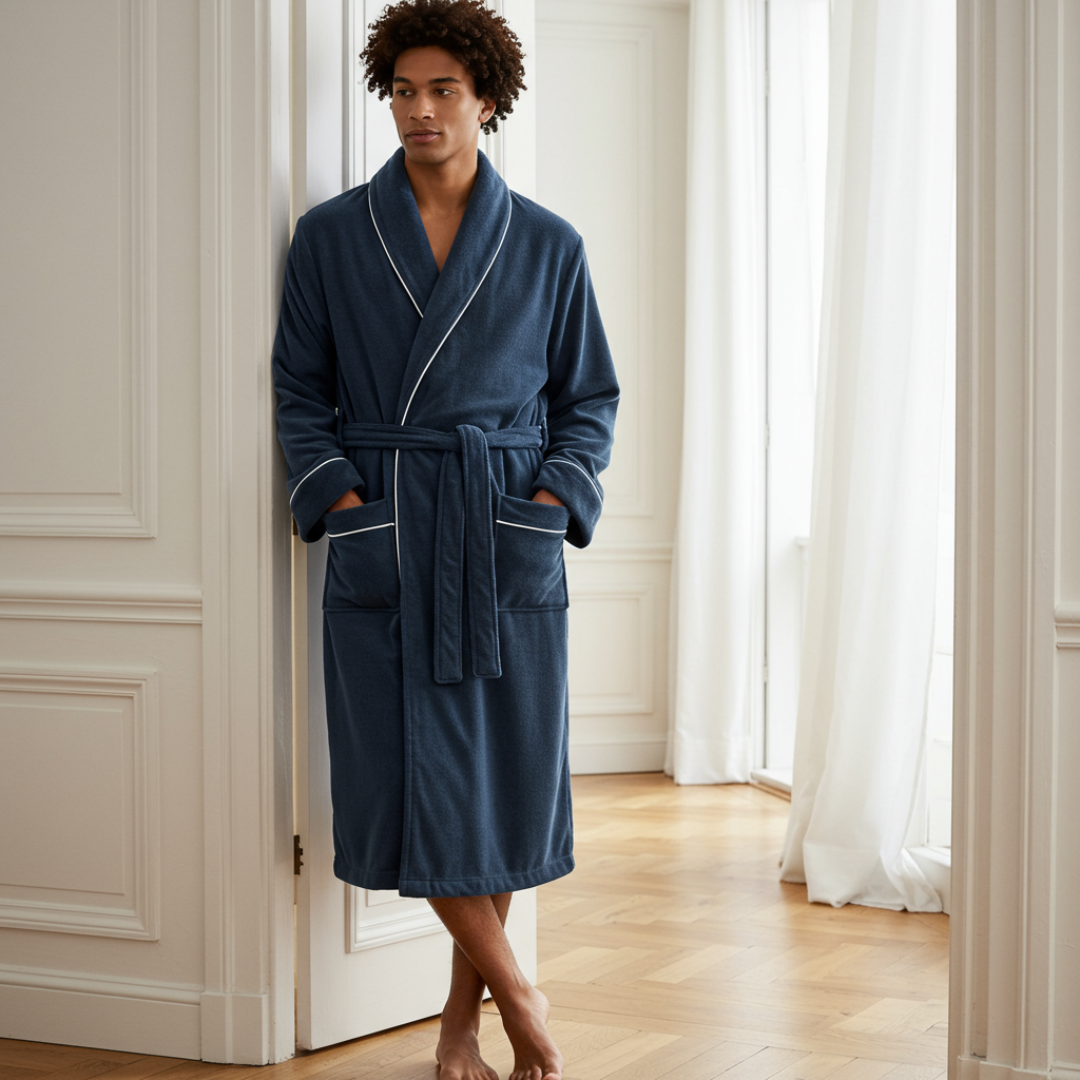 Unisex Plush Spa Bathrobe Long Terry Robe with Belt and Pockets