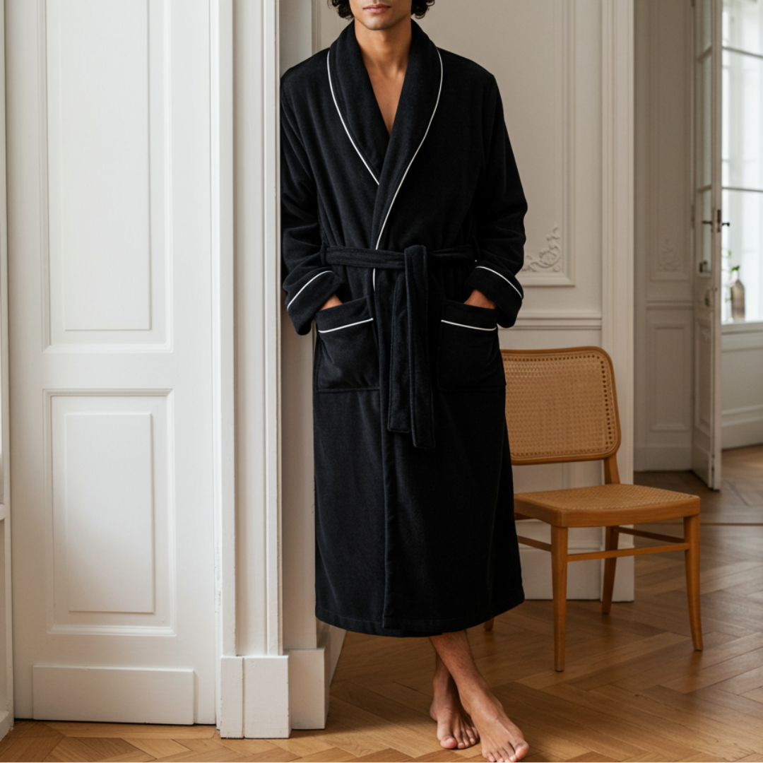 Unisex Plush Spa Bathrobe Long Terry Robe with Belt and Pockets