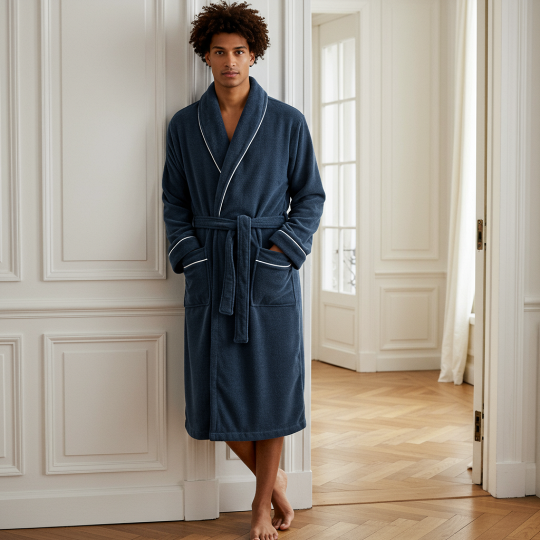 Unisex Plush Spa Bathrobe Long Terry Robe with Belt and Pockets