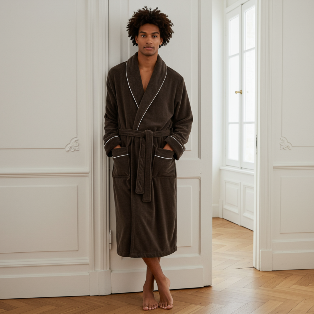 Unisex Plush Spa Bathrobe Long Terry Robe with Belt and Pockets