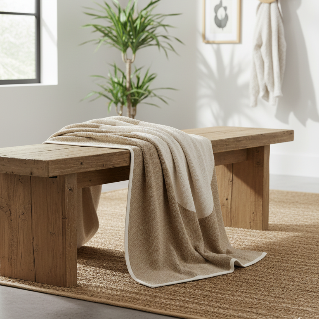 VERA Minimalist Circular Knit Blanket - Nougat & Cream Cotton-Wool Blend - Velvet-Soft Modern Throw by Pappelina