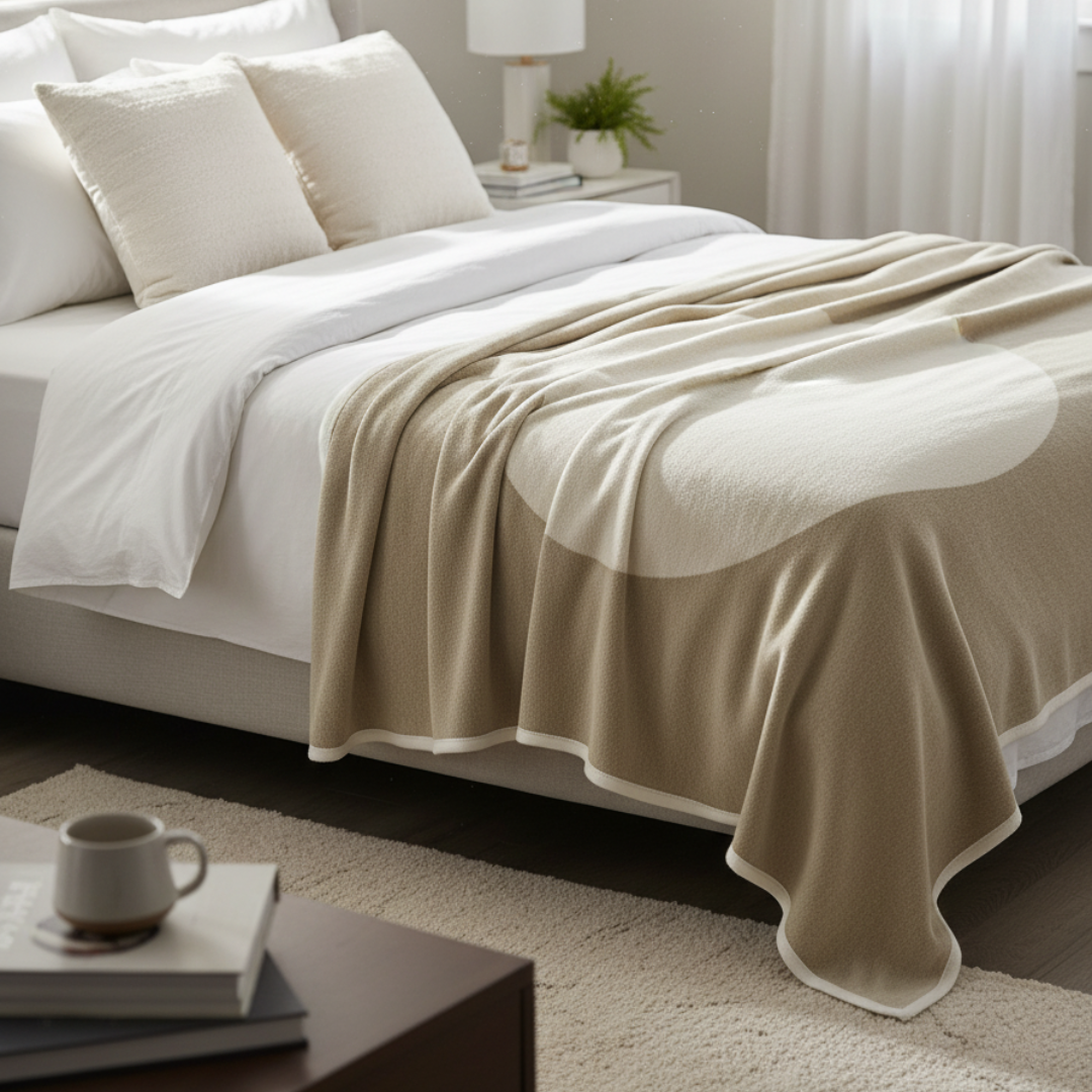 VERA Minimalist Circular Knit Blanket - Nougat & Cream Cotton-Wool Blend - Velvet-Soft Modern Throw by Pappelina