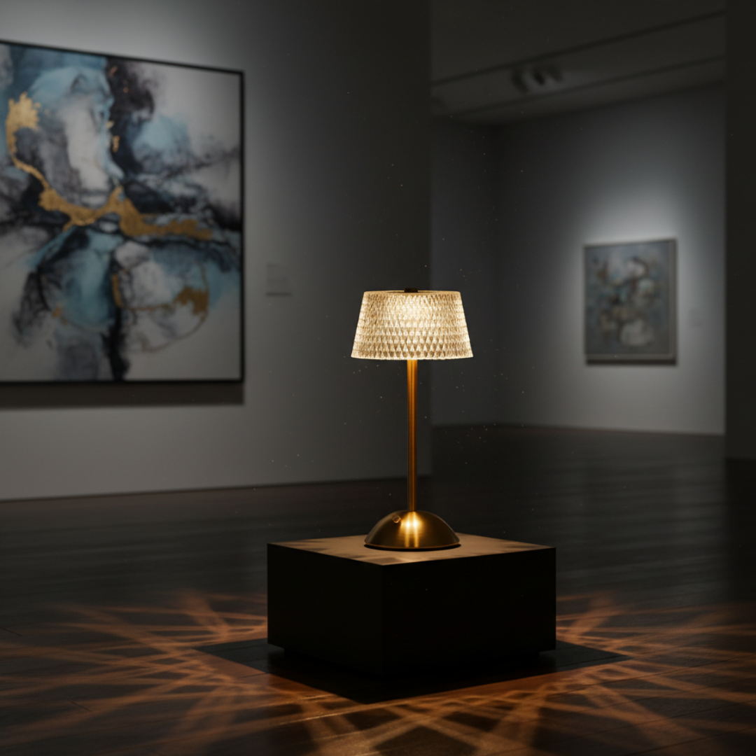 Verona Crystal Glow Cordless Lamp – 3-Tone Dimmable Art Deco Acrylic & Gold Light