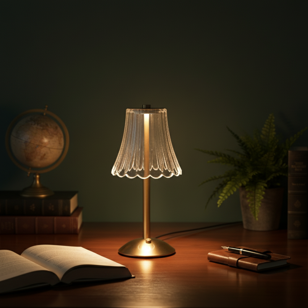 Vienna Cordless Crystal Lamp – 3-Tone Dimmable Fluted Neoclassical Gold Light