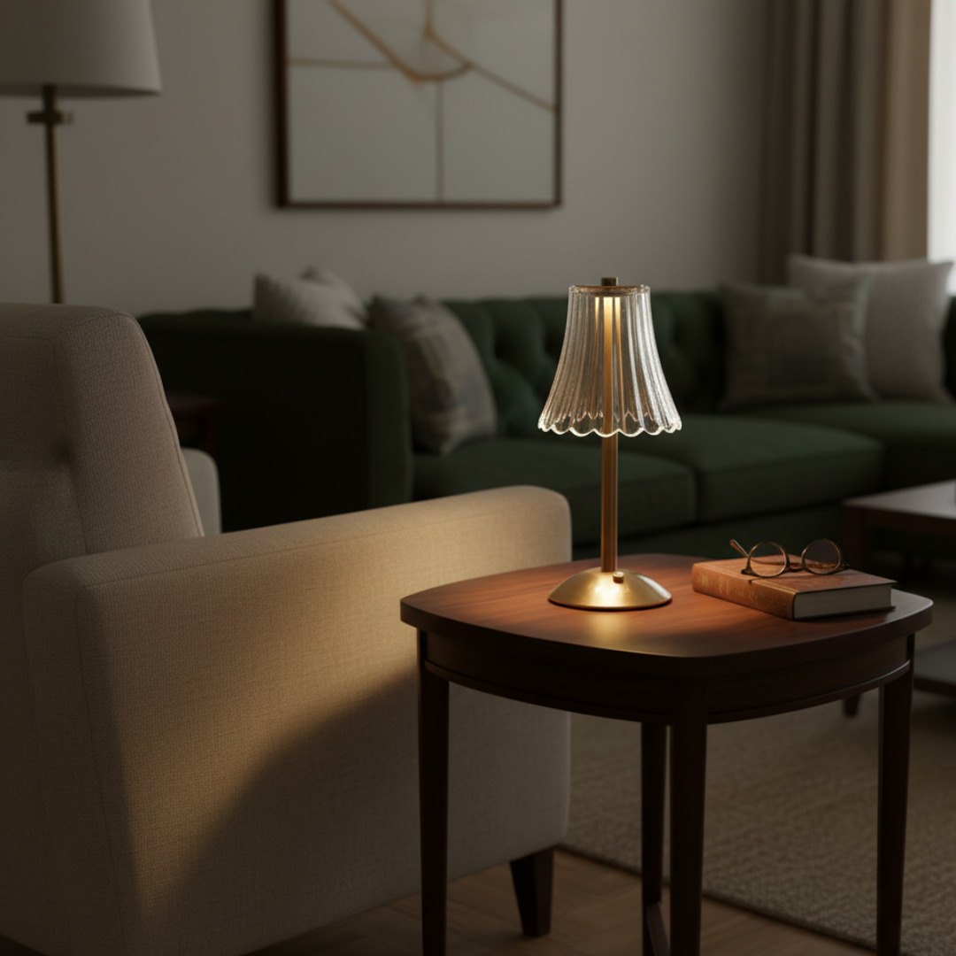 Vienna Cordless Crystal Lamp – 3-Tone Dimmable Fluted Neoclassical Gold Light