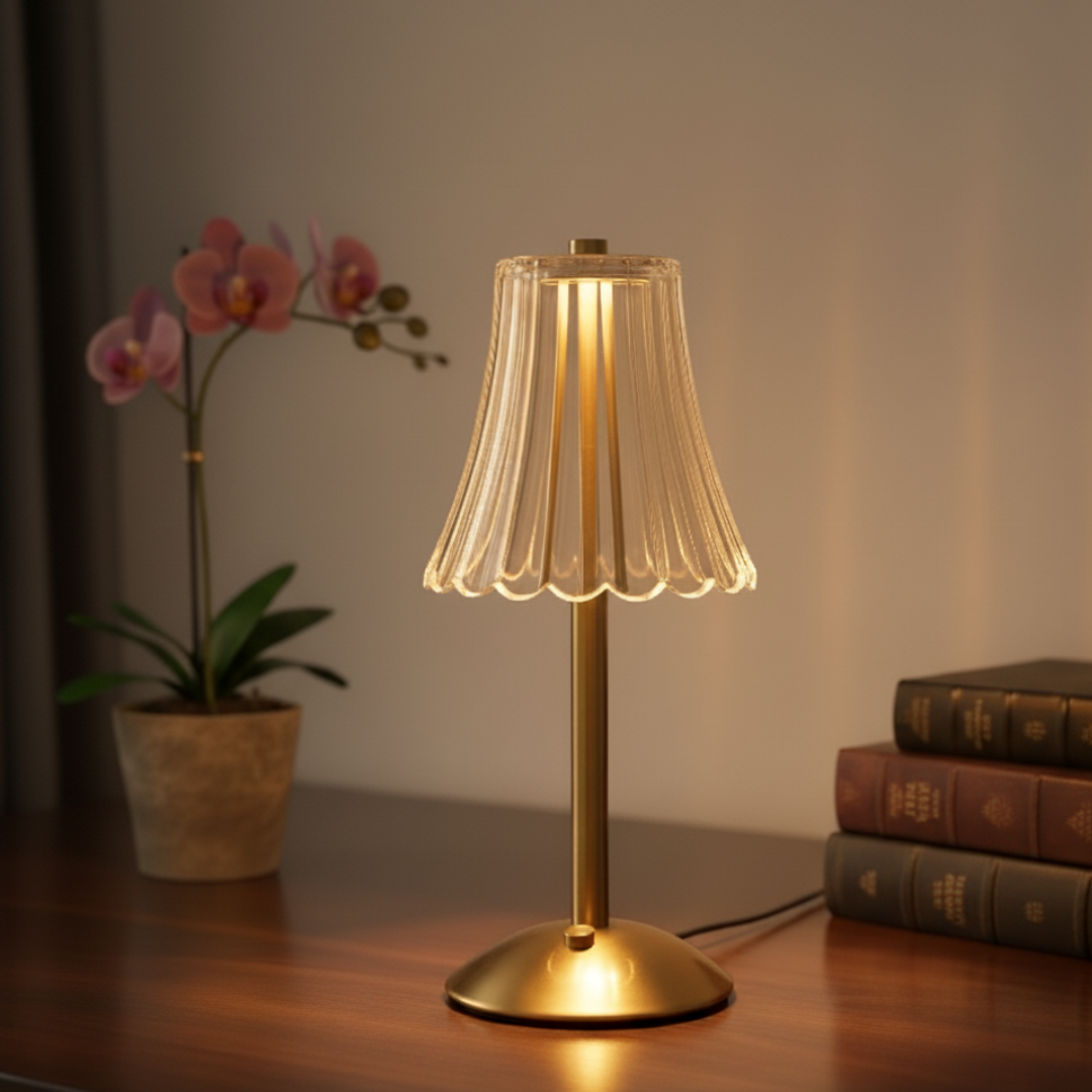 Vienna Cordless Crystal Lamp – 3-Tone Dimmable Fluted Neoclassical Gold Light