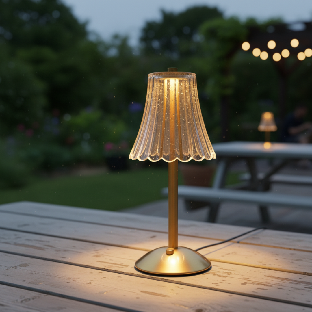 Vienna Cordless Crystal Lamp – 3-Tone Dimmable Fluted Neoclassical Gold Light