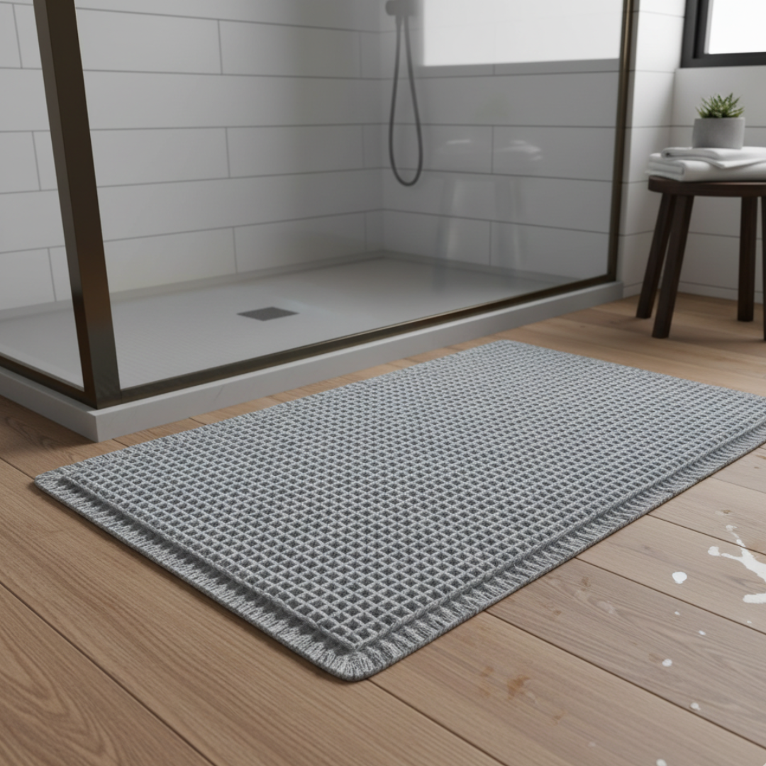 Waffle Bathroom Rugs Soft Non Slip Machine Washable Super Absorbent Bath Mats with Tassels for Bathroom Floor Tub Beside Decor