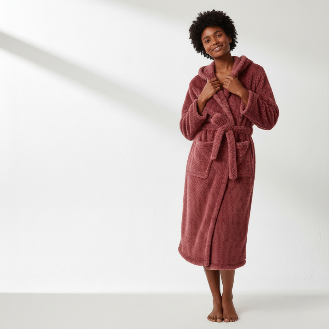 Women’s Hooded Jacquard Bathrobe Long Plush Spa Robe with Animal Ears