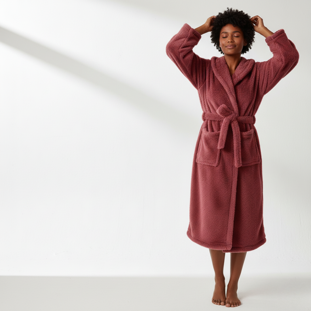 Women’s Hooded Jacquard Bathrobe Long Plush Spa Robe with Animal Ears