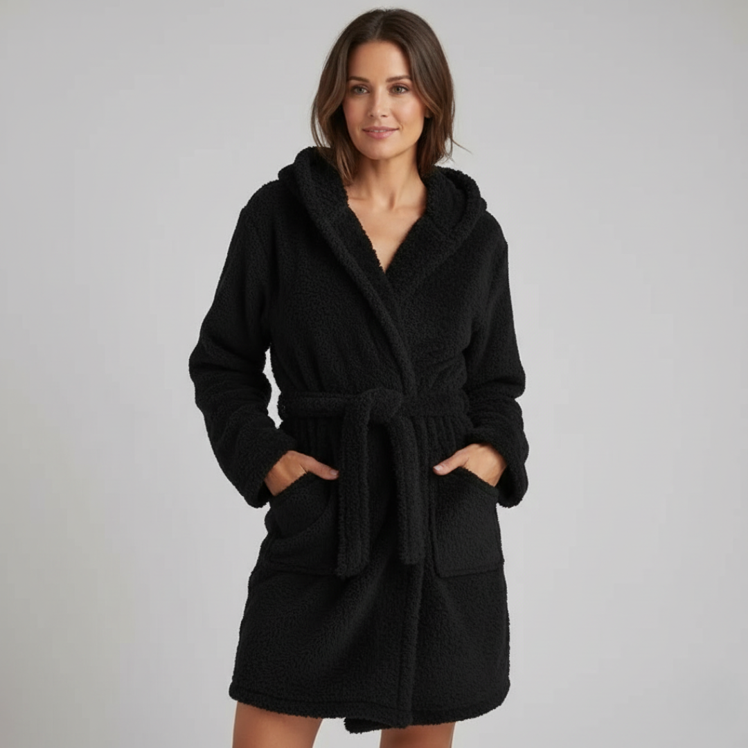Women’s Hooded Plush Bathrobe Soft Cozy Fleece Robe