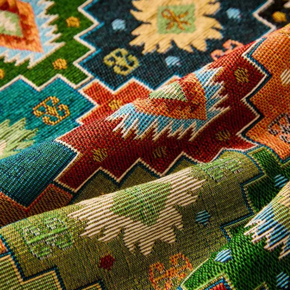Zahara Geometric Sofa Cover – Tassel Edge Tribal Kilim Microfiber