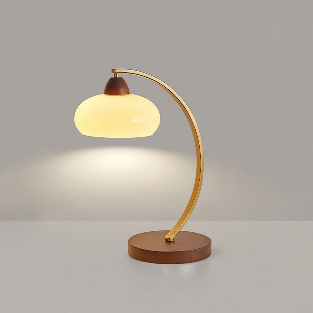 Maintained House Curved Brass Arm Table Lamp - Smooth shade