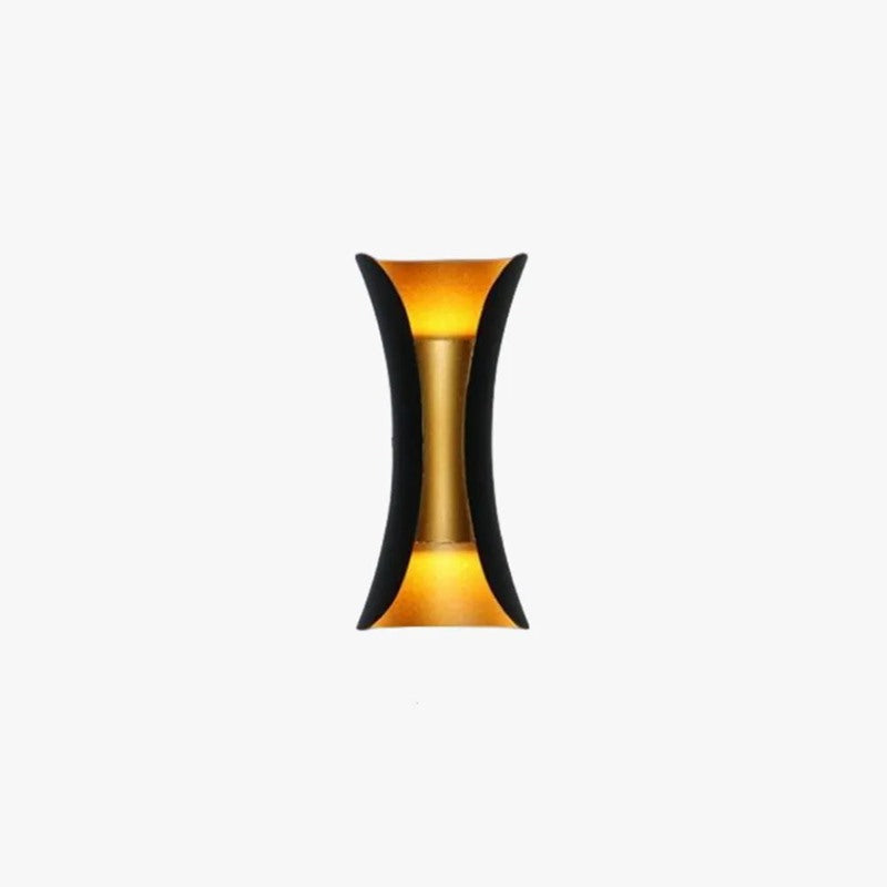 Maintained House Curved Up-Down Outdoor Wall Light - Black and gold on white