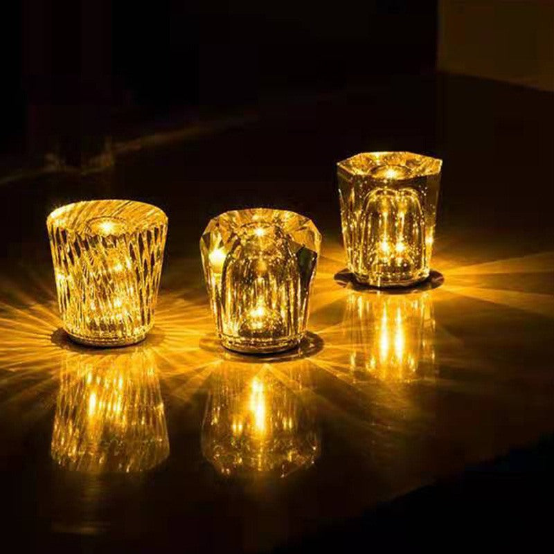 Maintained House Cut Crystal Cordless Table Lamp - Three styles lit on a table