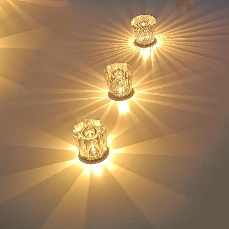 Maintained House Cut Crystal Cordless Table Lamp - Three lamps lit from above