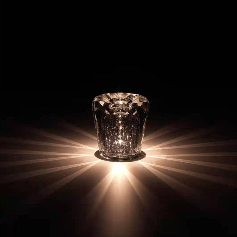 Maintained House Cut Crystal Cordless Table Lamp - Faceted dome lit on a dark table