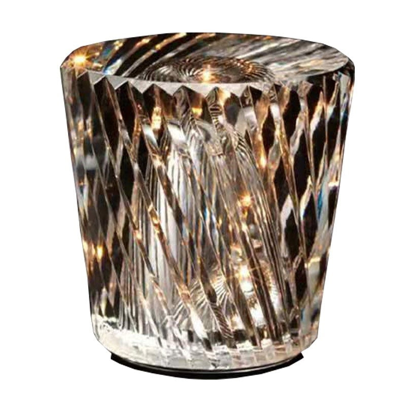 Maintained House Cut Crystal Cordless Table Lamp - Swirl cut on white