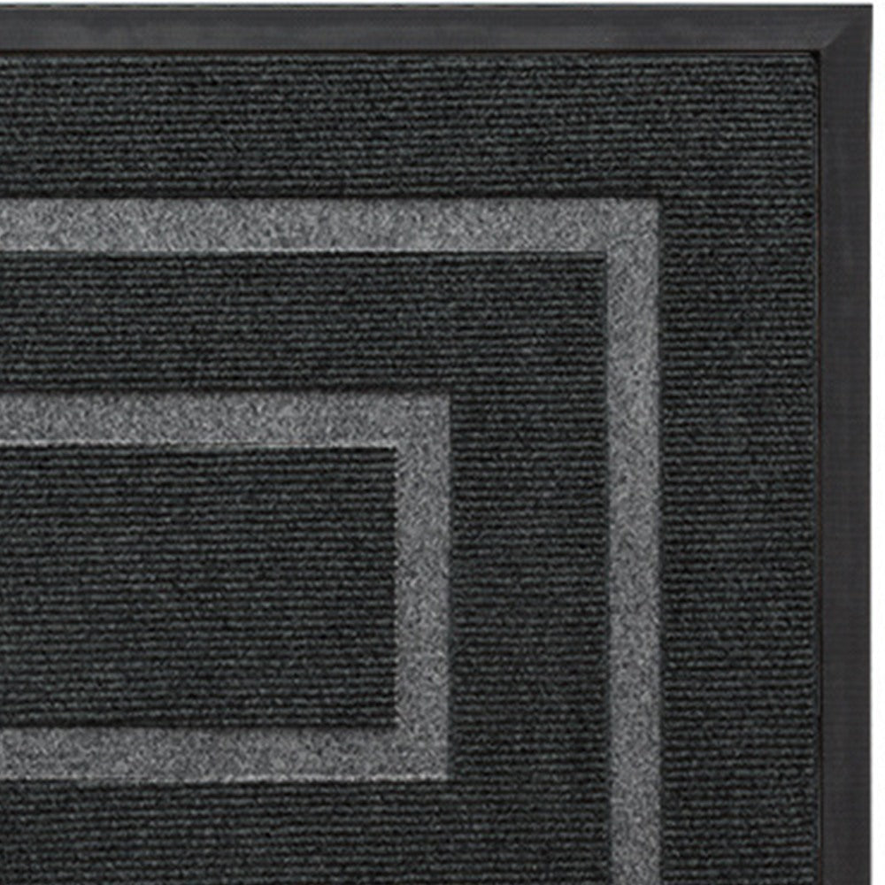 Maintained House Double Border Ribbed Doormat - Close-up of the gray border stripes on black