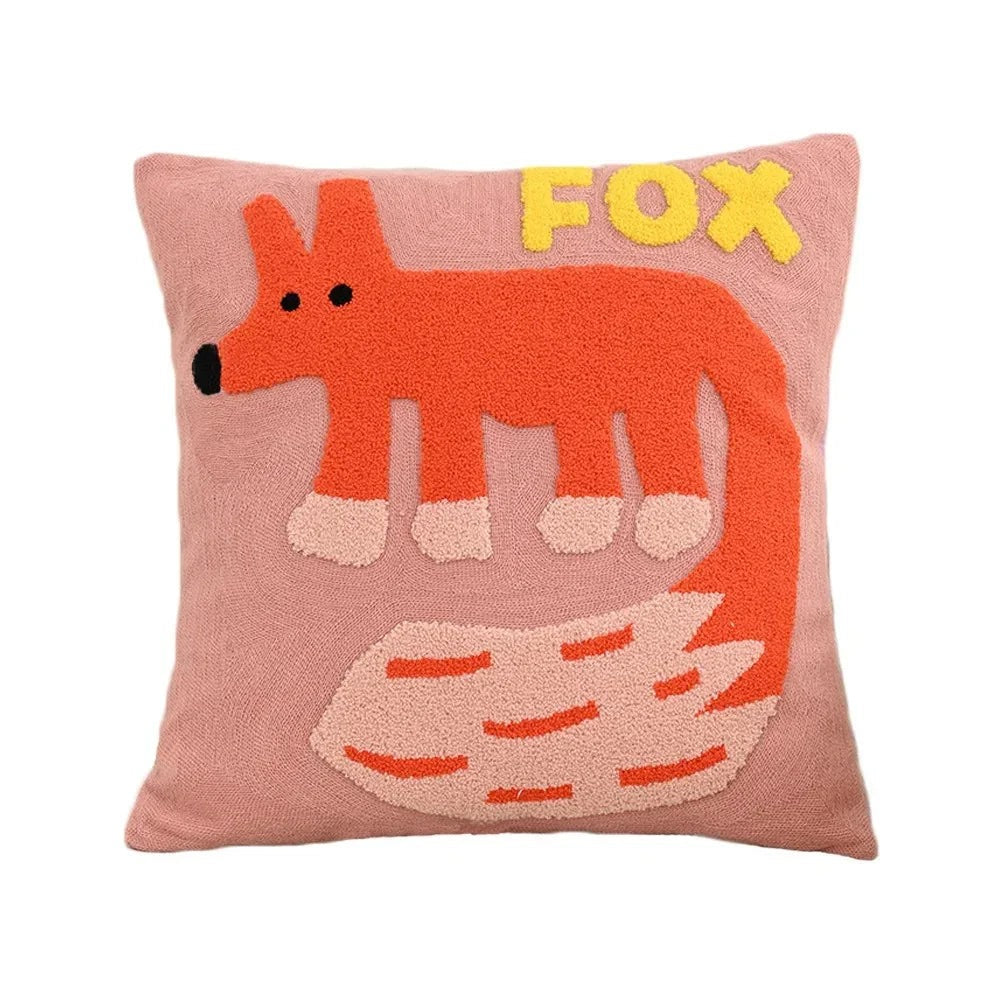 Maintained House Embroidered Animal Pillow Cover - Fox