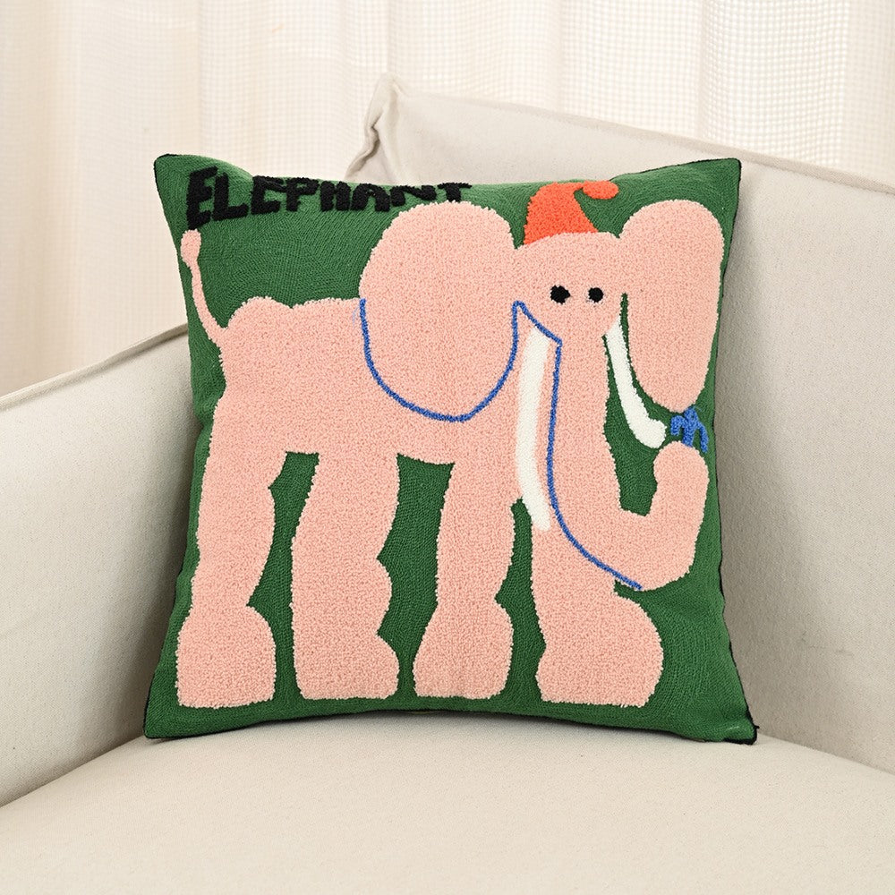 Maintained House Embroidered Animal Pillow Cover - Elephant on a sofa