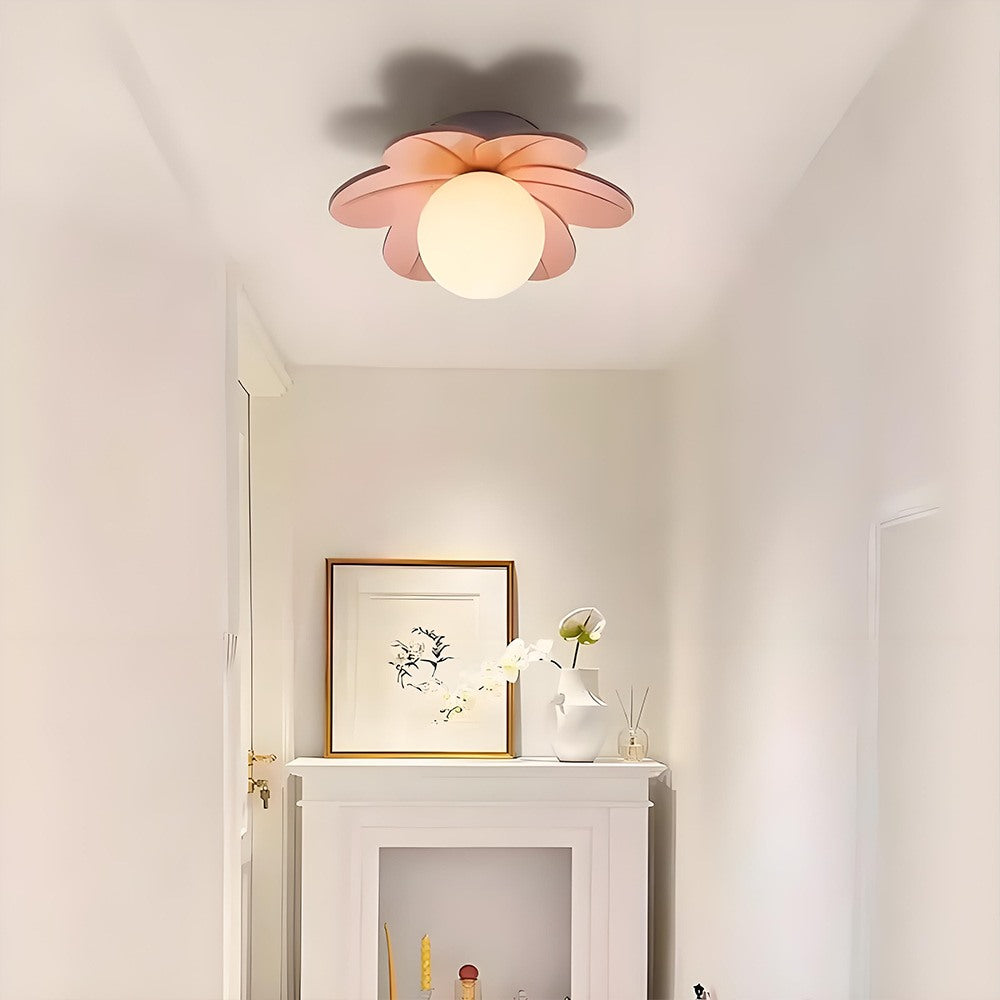 Maintained House Flower Petal Ceiling Light - Pink in a hallway