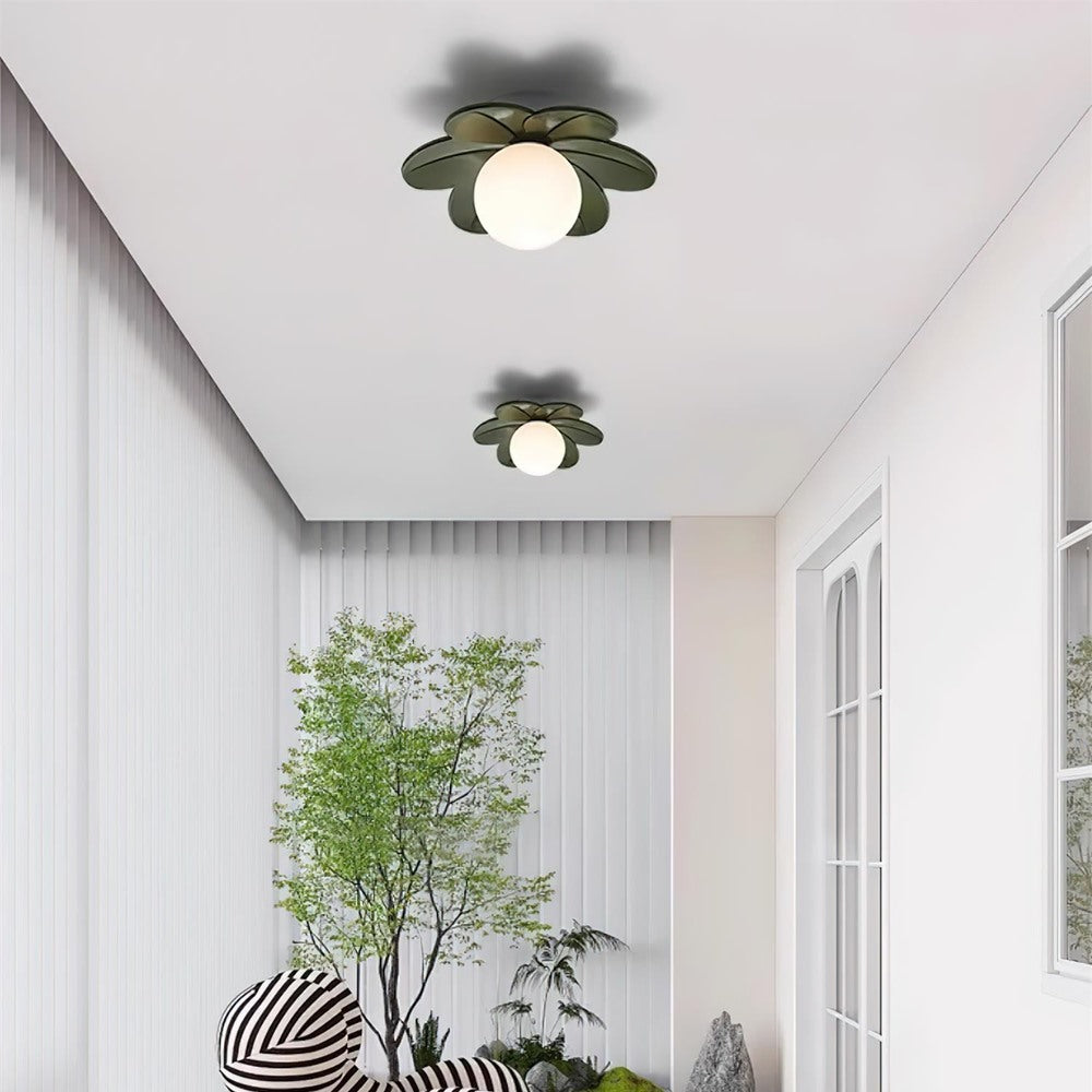 Maintained House Flower Petal Ceiling Light - Green pair in a corridor
