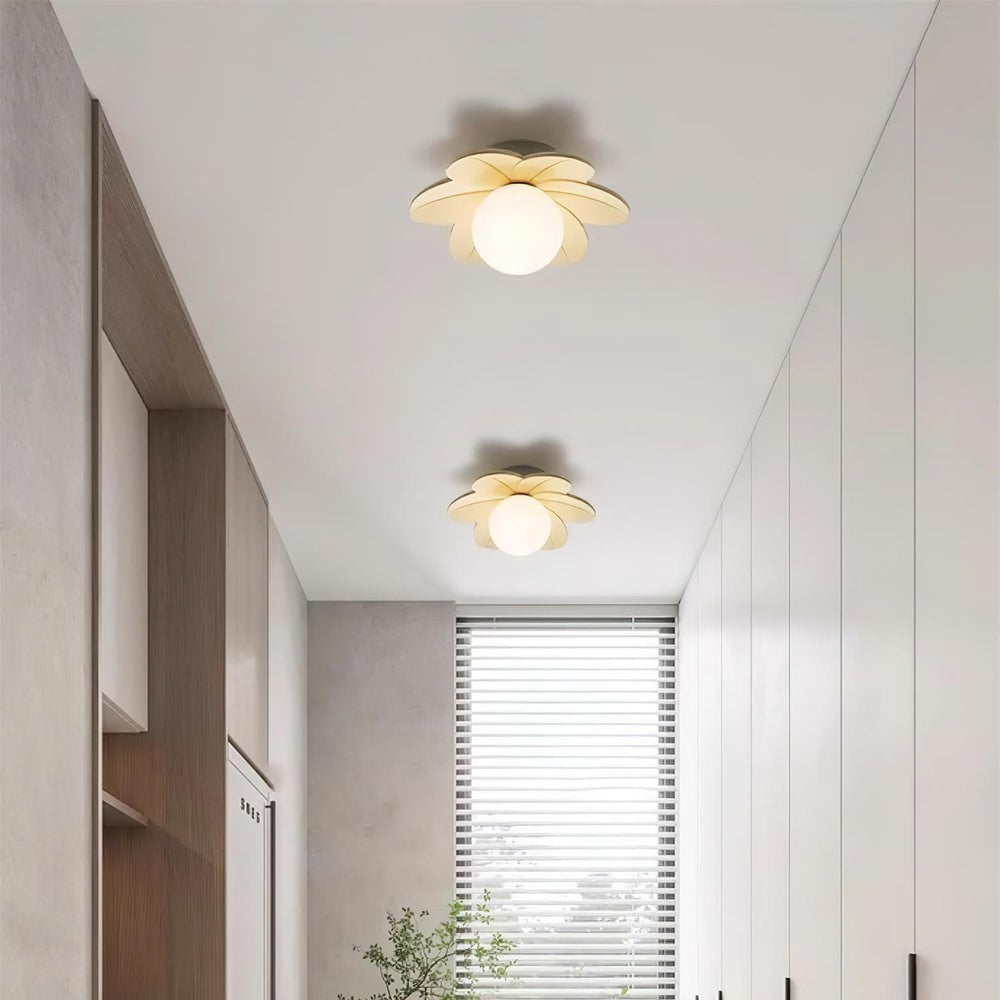 Maintained House Flower Petal Ceiling Light - Cream pair in a corridor