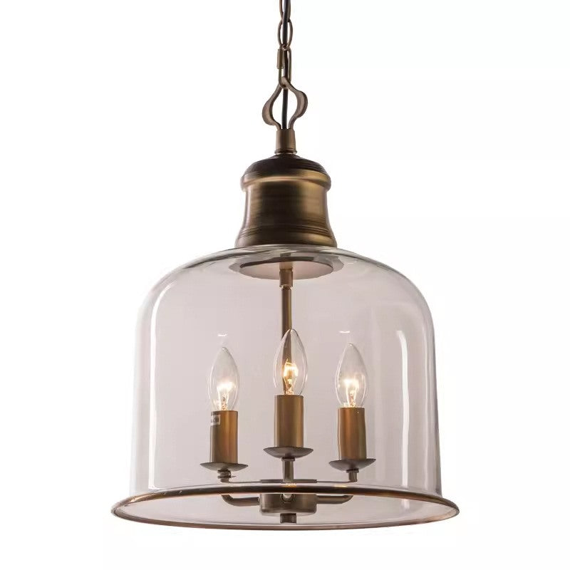Maintained House Glass Bell Lantern Pendant Light - Antique bronze, lit