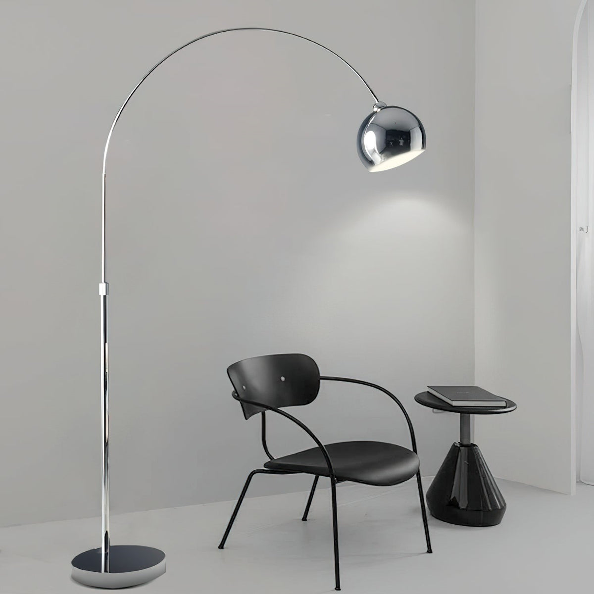 Maintained House Globe Arc Floor Lamp - Over a reading chair