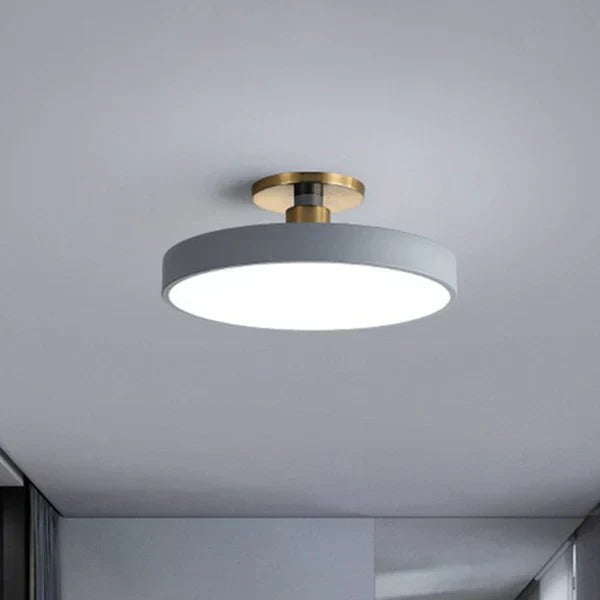 Maintained House Macaron Drum LED Ceiling Light - Gray on a hallway ceiling
