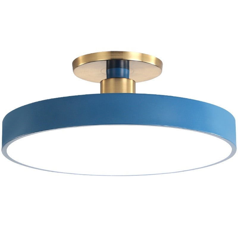 Maintained House Macaron Drum LED Ceiling Light - Close-up of the drum shade and gold-tone canopy